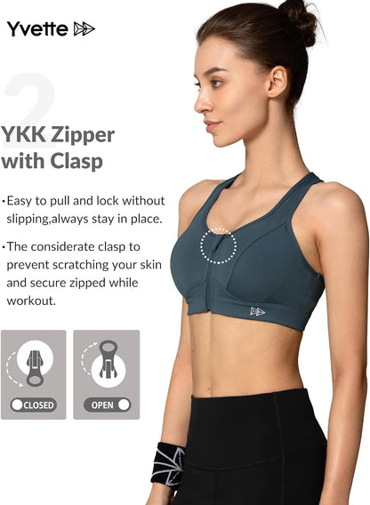 Zip Front High Impact Sports Bra for Large Bust