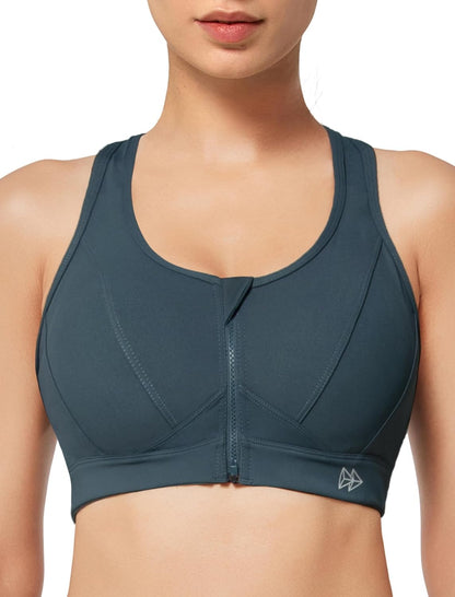 Zip Front High Impact Sports Bra for Large Bust